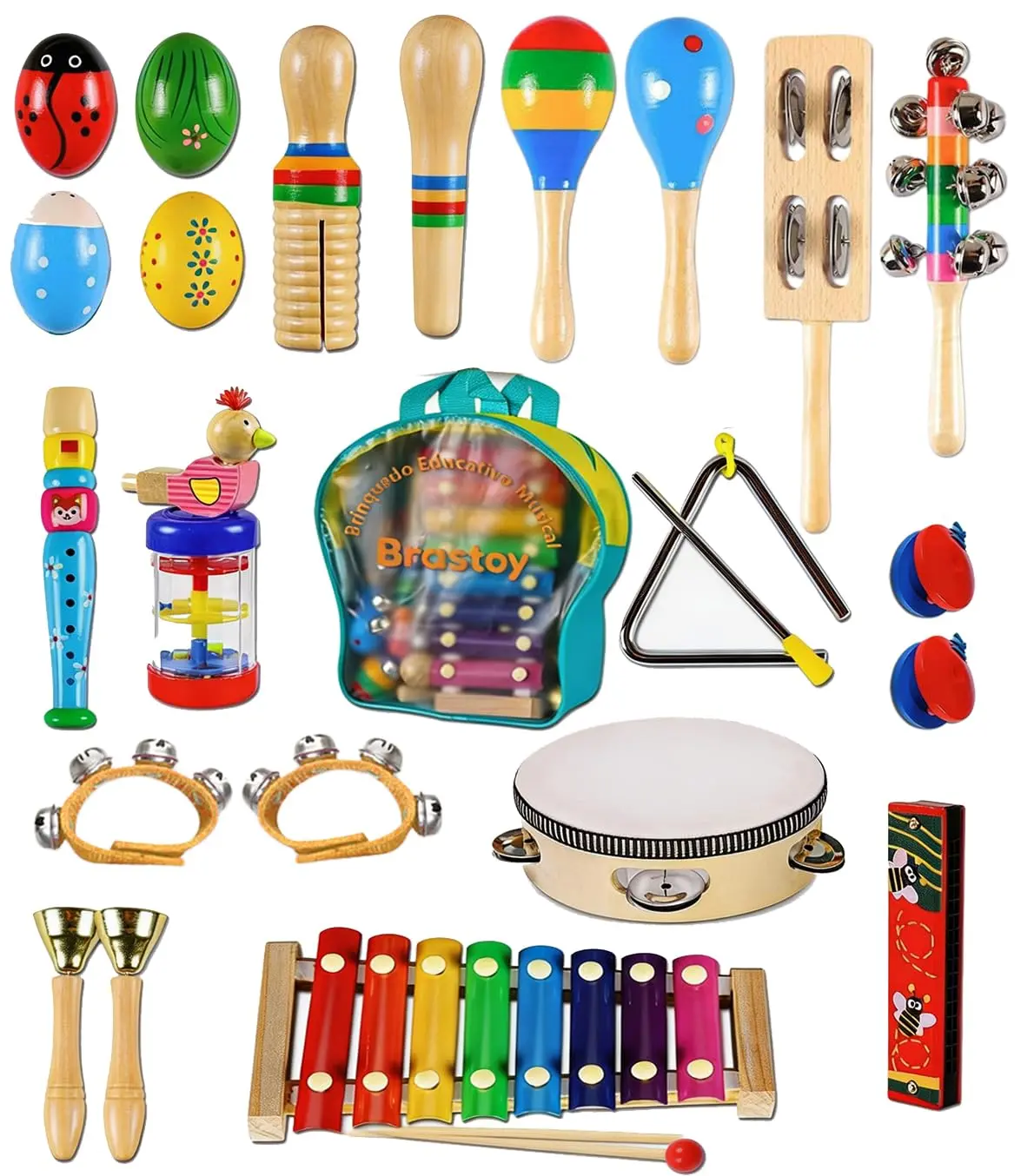 Instrumentos Musical de Percussão de Madeira Brinquedo Educativo Infantis | Com Bolsa,Instrumentos Musical Set
