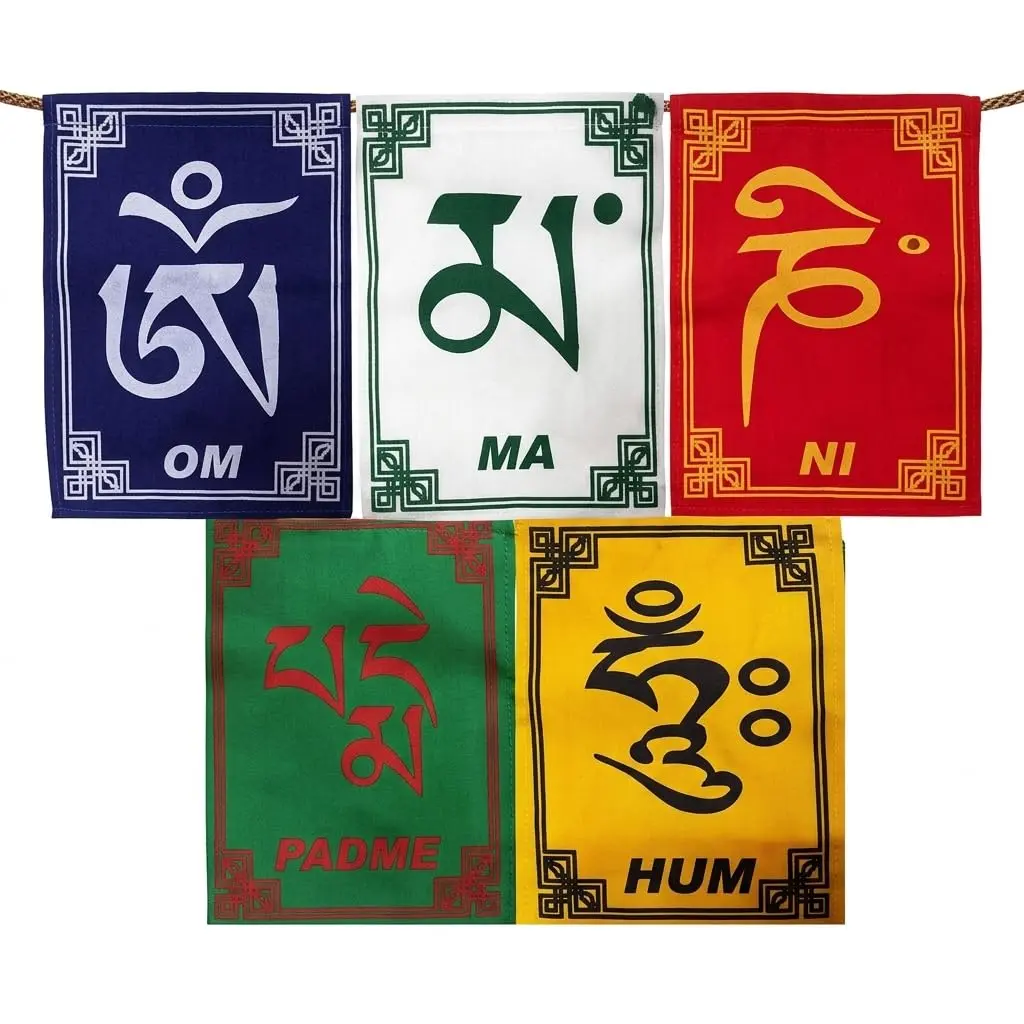 Bandeira Tibetana Budista Om Mani Padme Hum - Genérico - Multicolorido - 10cm x 7cm - 10 Unidades - Algodão Sintético - Importada da Índia