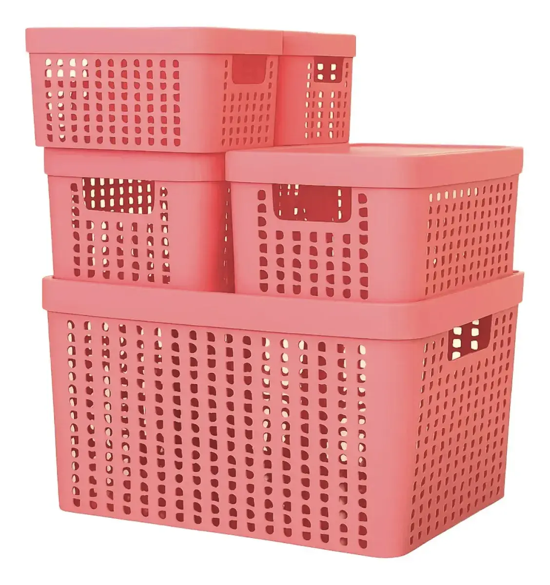 Kit 5 Caixas Organizadoras 2l 4,5l 17l Com Tampa Multiuso Cor Rosa