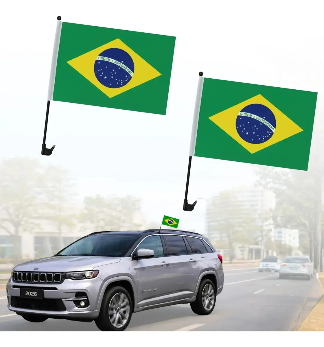 Kit 2 Bandeira Brasil Janela De Carro Com Haste - 1