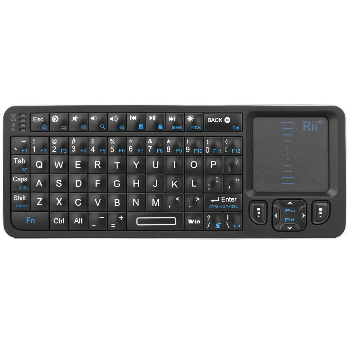 Rii K06 Mini teclado Bluetooth, teclado sem fio retroiluminado de 2,4 GHz com touchpad de aprendizagem IR Android TV Box, Mac, laptop, Windows - 1