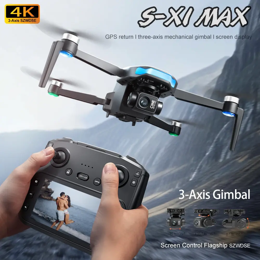 S-X1 MAX 4K Drone Profissional Com Câmera HD 3 Eixos Gimbal GPS Dron Brushless 5G WIFI Tela Controle Remoto RC Quadcopter Brinquedos - 1