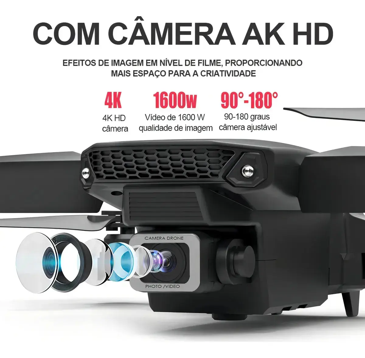 Mini Drone E88 Profissionals Câmeras Fpv Wi-fi Fotografia Aérea Camera Hd Com Controle Remoto Cor Preto thumbnail 3
