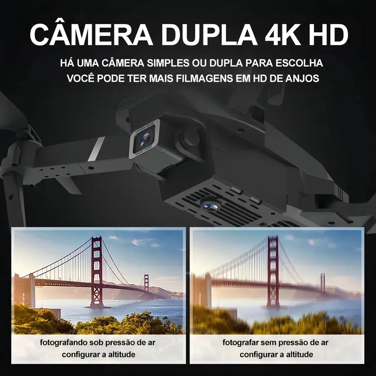 Mini Drone E88 Profissionals Câmeras Fpv Wi-fi Fotografia Aérea Camera Hd Com Controle Remoto Cor Preto thumbnail 5