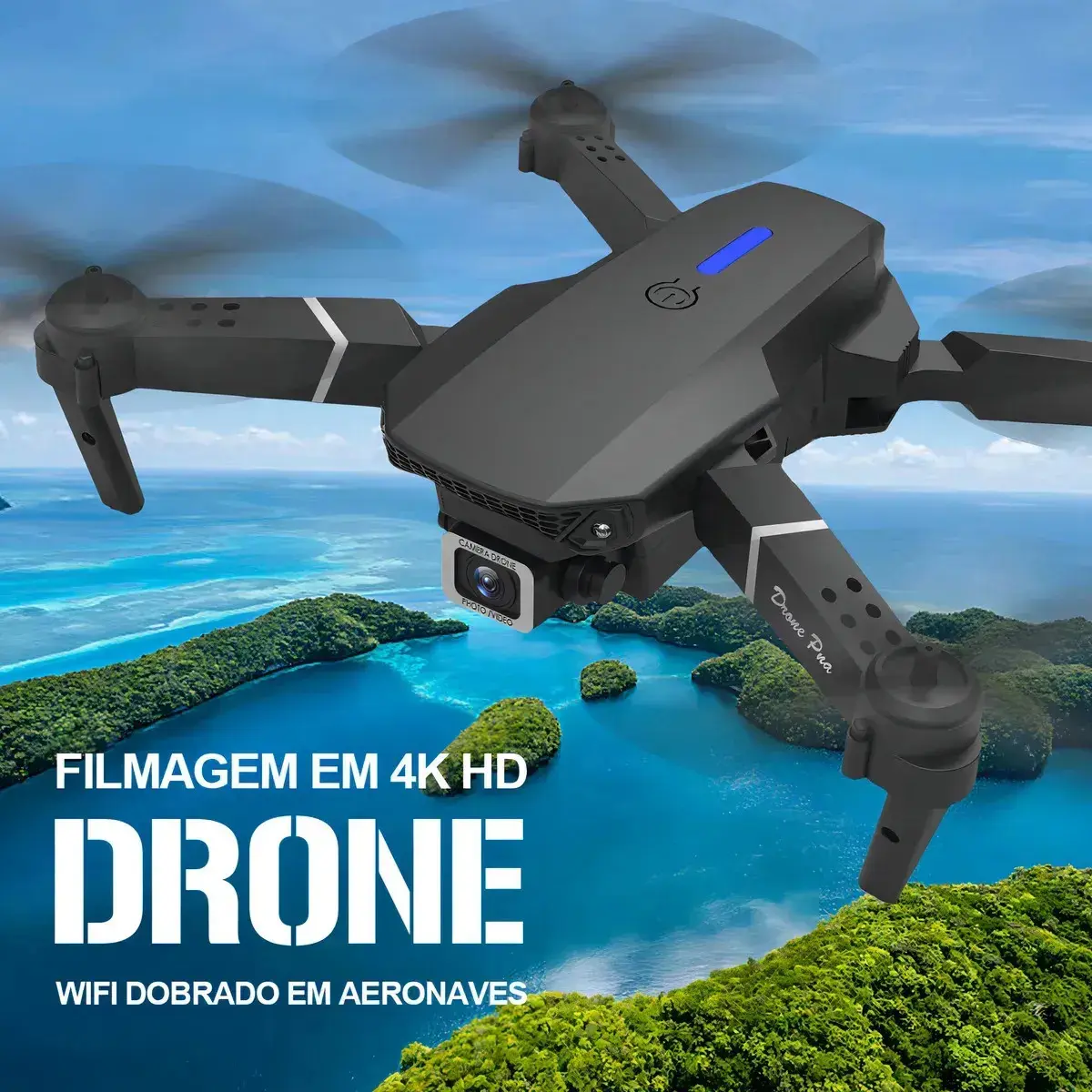 Mini Drone E88 Profissionals Câmeras Fpv Wi-fi Fotografia Aérea Camera Hd Com Controle Remoto Cor Preto thumbnail 7