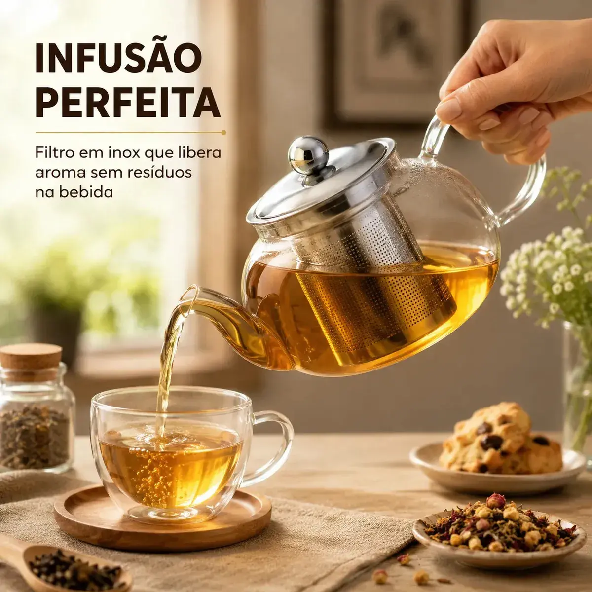 Chaleira de Vidro Carneiri 600 mL Com Infusor de Inox Para Fogão thumbnail 2