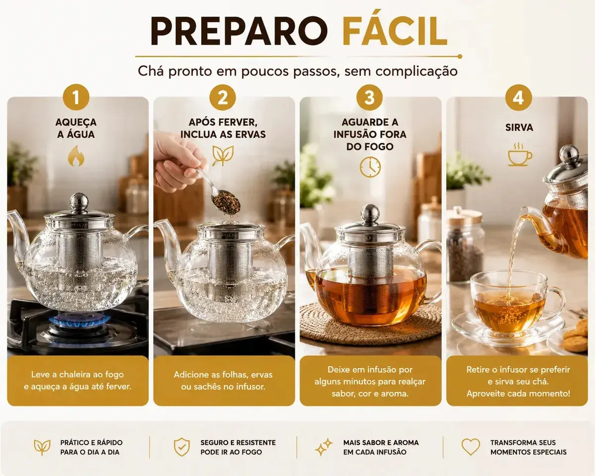 Chaleira de Vidro Carneiri 600 mL Com Infusor de Inox Para Fogão thumbnail 4