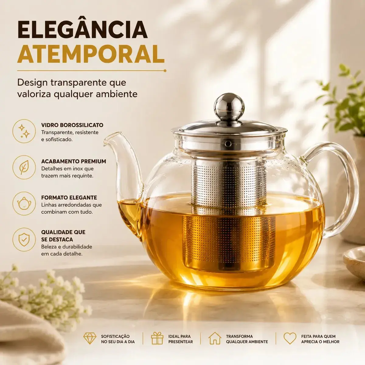 Chaleira de Vidro Carneiri 600 mL Com Infusor de Inox Para Fogão thumbnail 5
