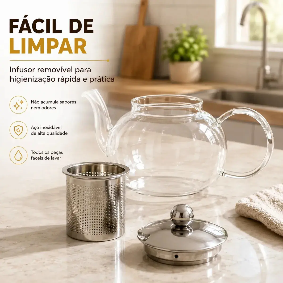Chaleira de Vidro Carneiri 600 mL Com Infusor de Inox Para Fogão thumbnail 8