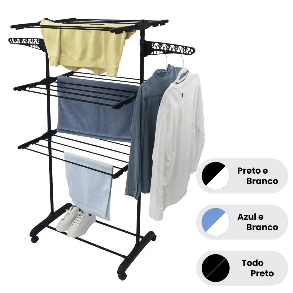 Varal De Chão Roupa Calcinha Grade 3 Andares Dobrável Portátil - 1