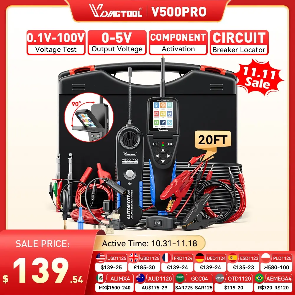 2026 VDIAGTOOL V500PRO Testador de Circuito Automotivo 12V/24V Sonda de Circuito Multímetro Osciloscópio Teste de Relé e Injetor（Em estoque no Brasil）