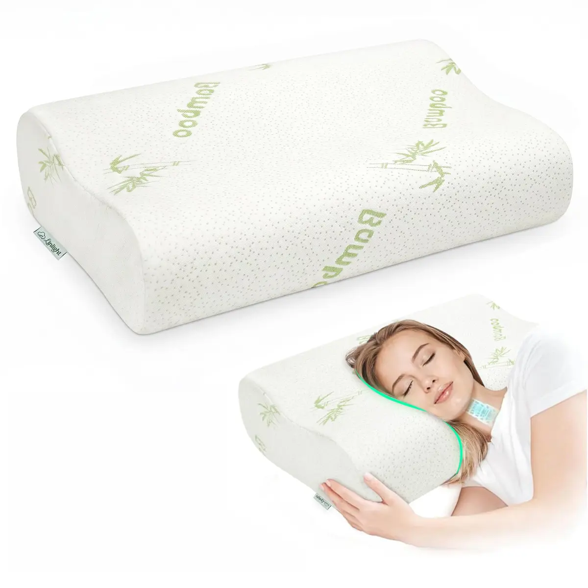 Travesseiro Cervical Linlight D40 Respirável e Hipoalergênica 60x35cm | Capa de Fibra de Bambu, Suporte para Pescoço, Espuma Viscoelástica,Ergonômica,Dormir de Lado e de Costas - 1