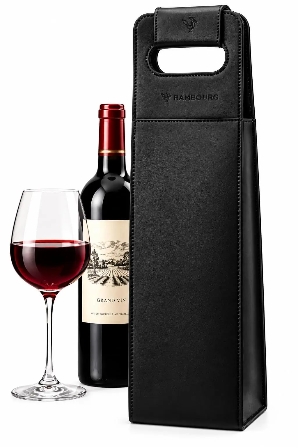 Porta Vinho em Couro Premium para 01 Garrafa - Estojo Sofisticado e Elegante ideais para Eventos e Presentes (Preto)