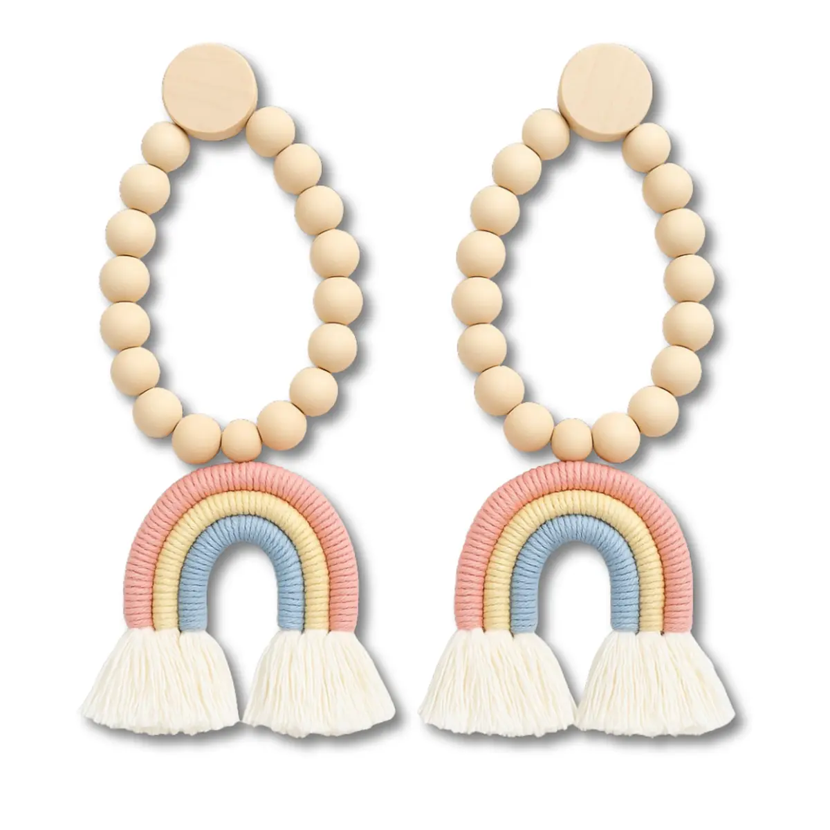Kit 2 Prendedores Amarradores de Cortina Arco-Íris Pastel Infantil — Magnéticos em Madeira, Decoração Boho Kids Room, Trança com Tassel Suave para Quartos de Bebê e Crianças - 1