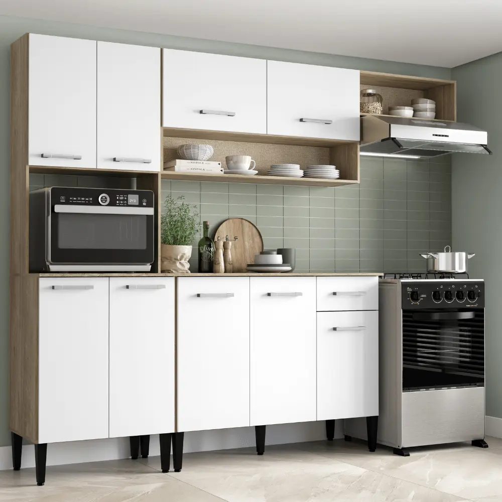 Armário Cozinha Compacta Arizona Smart Carvalho/Branco Carraro