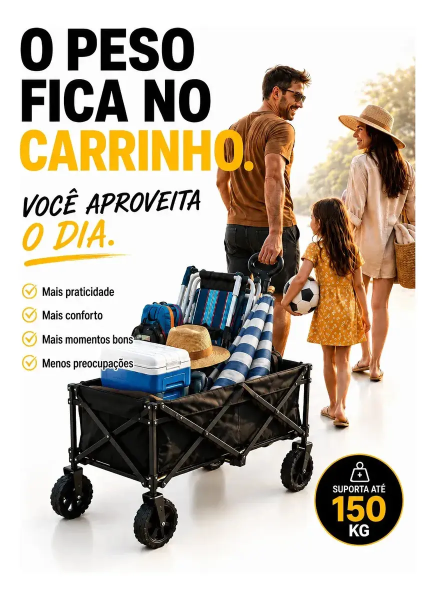 Carrinho Dobrável Multiuso 150kg Portatil 4 Rodas para Praia Camping Feira e Compras thumbnail 7