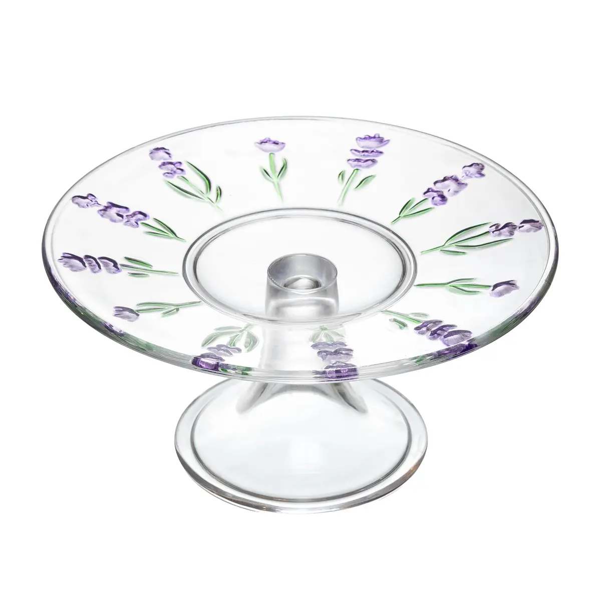 LYOR - Prato com Pé Lavanda Hand Painting Cristal