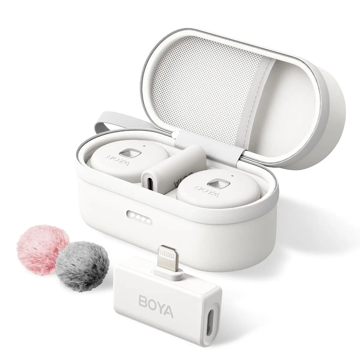 BOYA Microfone de lapela sem fio Omic-D-W para iPhone, microfone sem fio com cancelamento de ruído com clipe magnético, bateria 18H, certificado MFi, microfone de lapela para iPhone/iPad, YouTube,