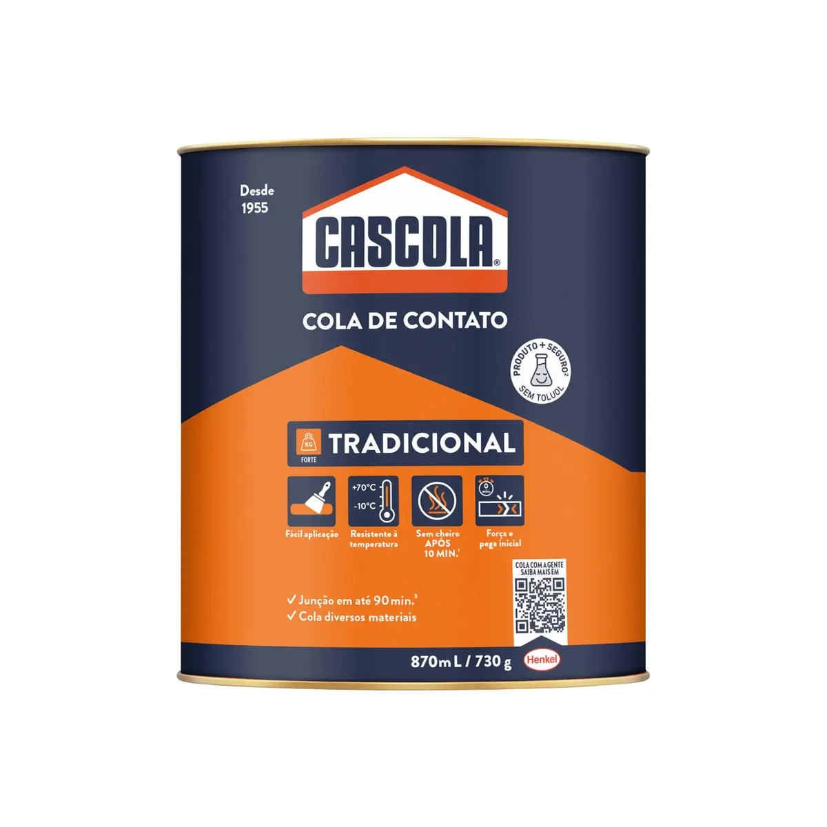 Cascola Tradicional Sem Toluol, Cola de Contato, Maior Rendimento, 1x730g