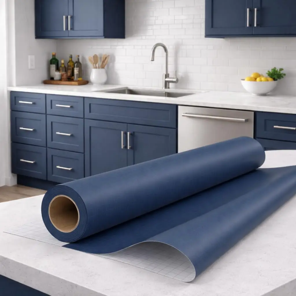 Papael de Parede Revestimento Adesivo Vinilico Autocolante Texturizado Para Envelopamento Móveis 3m x 45cm (Azul Petróleo) - 1