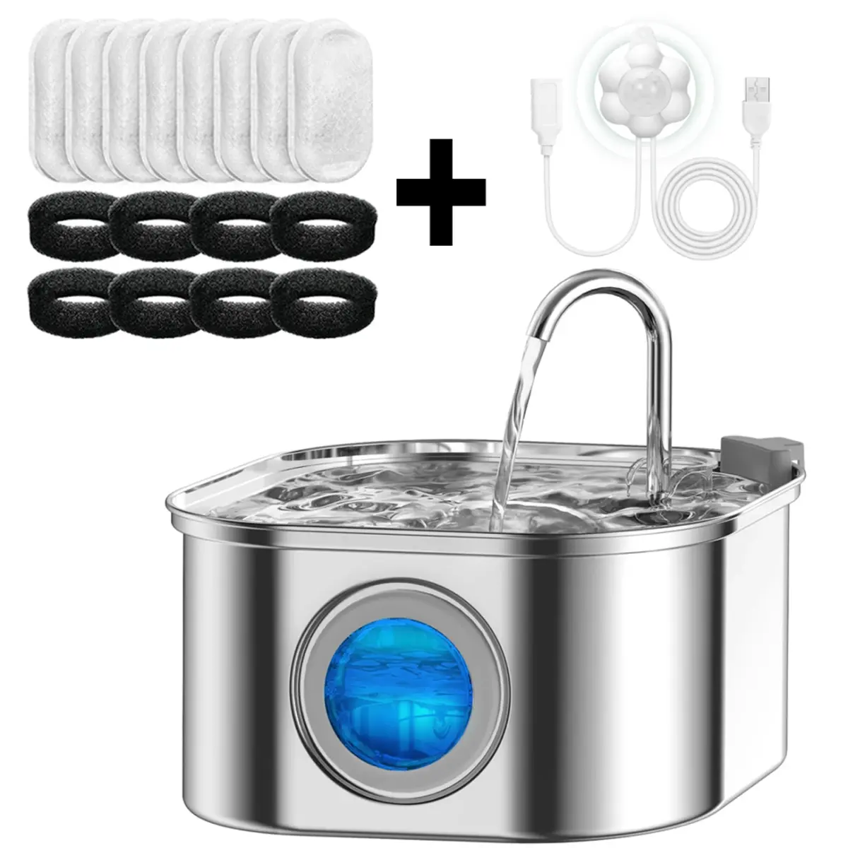Bebedouro para Gatos com Janela Transparente e Sensor, 3,2L/108oz, Super Silencioso e com Filtro Automático para Animais de Estimação, Fonte de Água para Gatos em Aço Inoxidável - 1