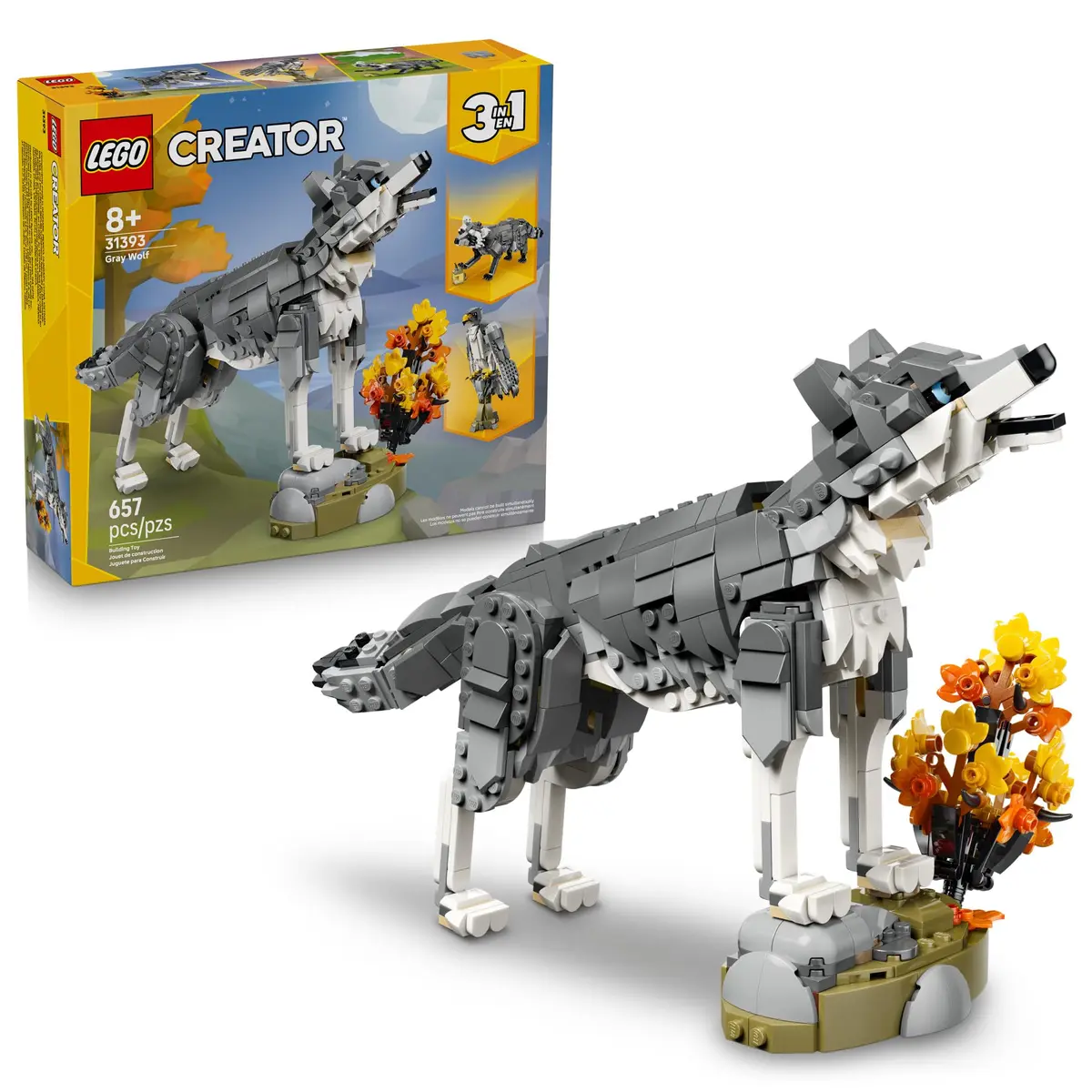 LEGO Creator 3 em 1 Animais da Floresta: Lobo-cinzento; Brinquedo 31393 - 1