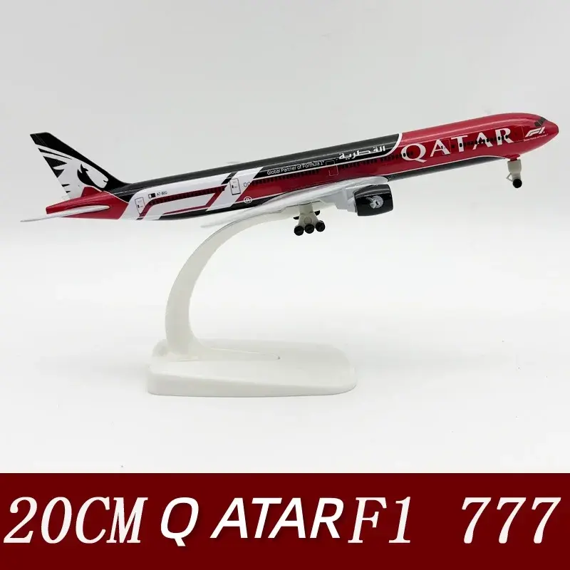 Modelo de Avião 20cm 777-300 Qatar Airways, Réplica de Brinquedo em Material de Liga, Aviões em Escala com Rodas de Pouso e Base