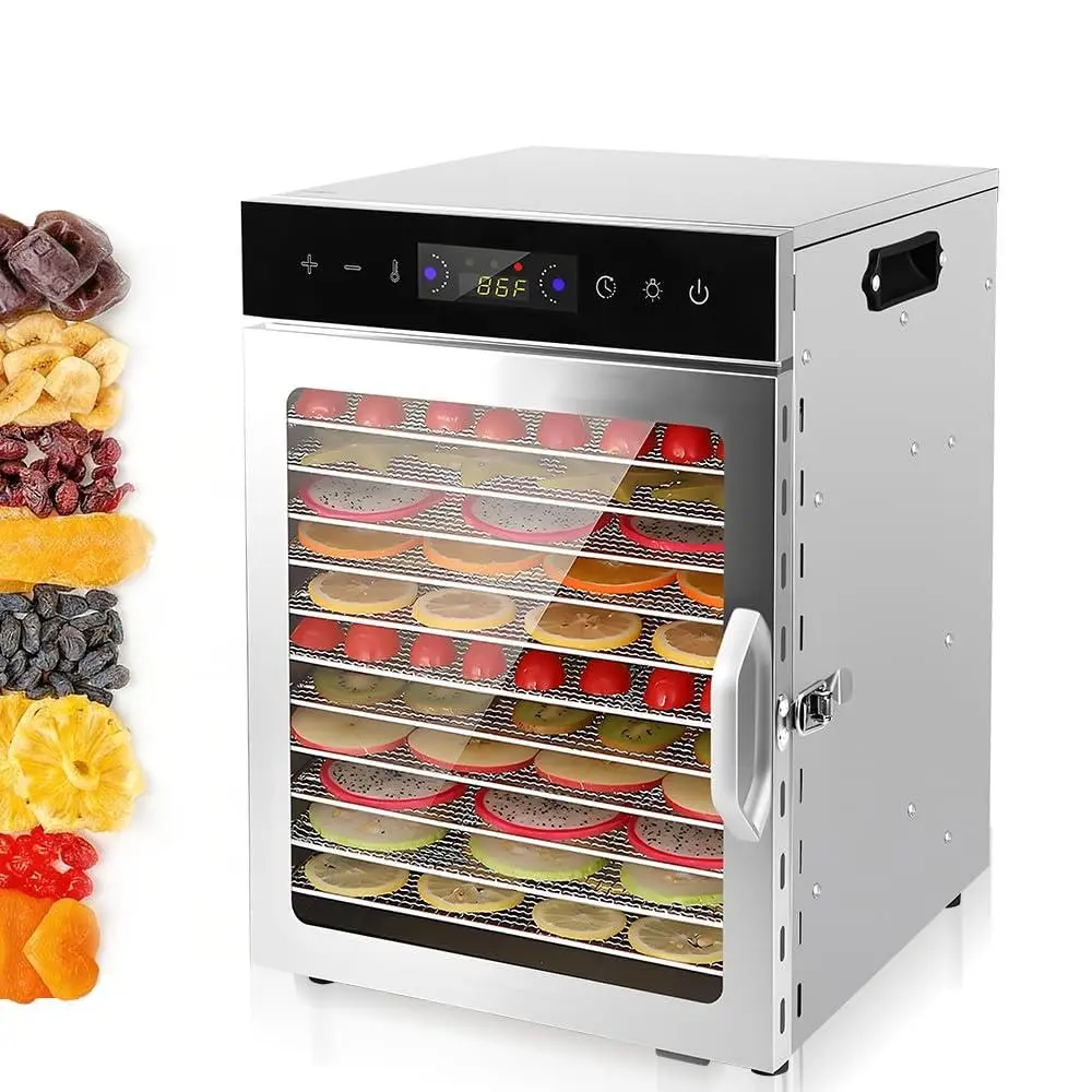 Gavzrt 220 V Desidratador de Alimentos Inox 12 Bandejas 800W Profissional – Máquina Secadora de Frutas, Carnes e Ervas com Timer 24h e Controle de Temperatura 35-90°C - 1