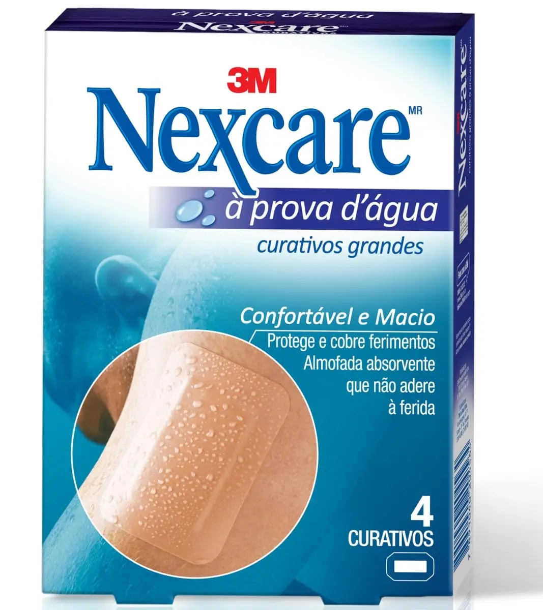 NEXCARE 3M Curativo Grande À Prova D'Água 4 Unidades | 100% À Prova D'Água, Ideal para Áreas Maiores, Protege e Cobre Grandes Ferimentos, Almofada Absorvente que Não Adere à Ferida
