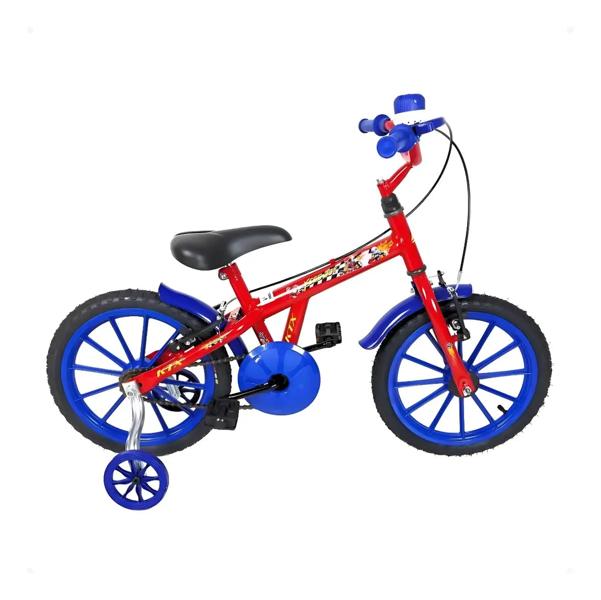 Bicicleta Infantil Aro 16 Carros Menino Vermelha e Azul com Rodinhas
