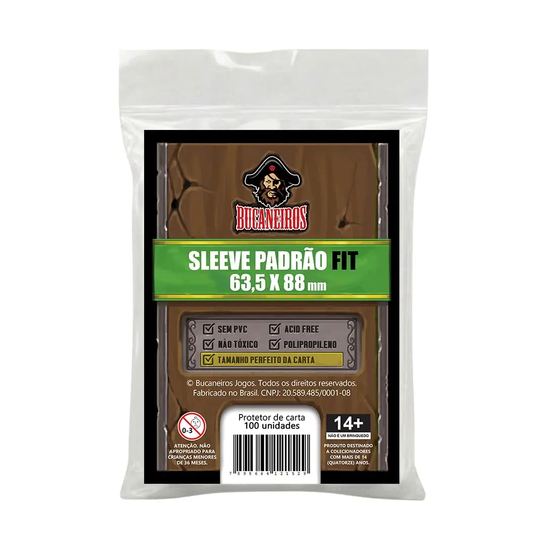 Sleeve Padrão Fit (Protetor de Cartas) para cartas de 63,5 x 88mm, Pacote com 100 Unidades - Bucaneiros Jogos
