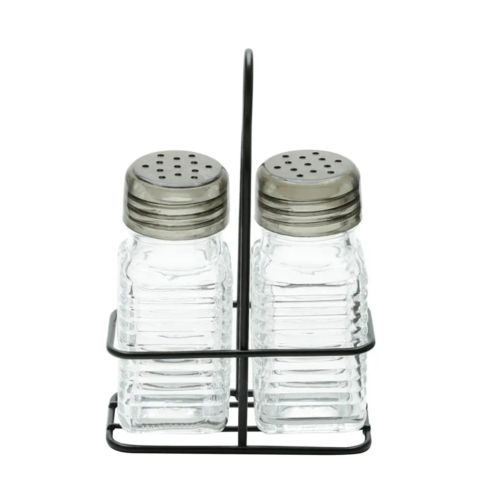 LYOR - Conjunto Saleiro e Pimenteiro de Vidro com Suporte de Metal Preto 70ml - 1
