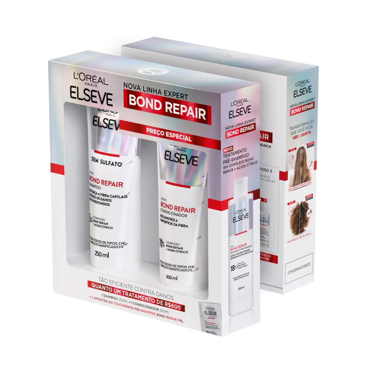 L'Oréal Paris Elseve Bond Repair Kit Reparação Molecular com Ácido Cítrico para Cabelos Danificados, Reconstrói Ligações e Devolve Força (Shampoo + Condicionador + Sachê Pré-Shampoo) - 1