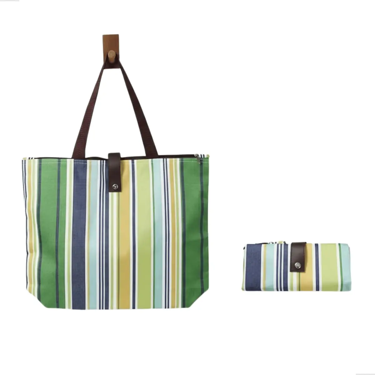 Ecobag Dobrável com Zíper Bolsa de Compras Reutilizável para Feira Supermercado e Praia 45,5x32x12 cm Tecido Oxford