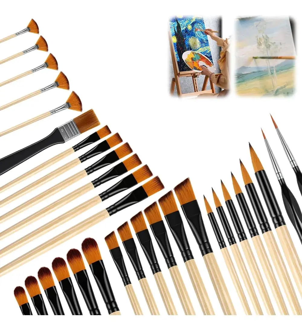 Kit de Pincéis para Pintura 32 Peças Jogo Profissional com Cabos Ergonômicos e Cerdas de Nylon para Pintura em Tela Aquarela Óleo e Acrílico Ideal para Artistas e Estudantes - 1