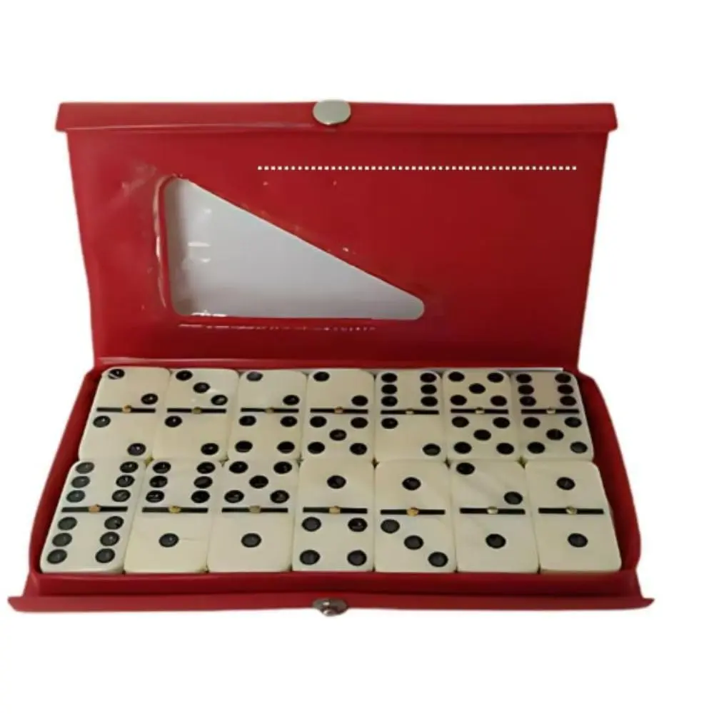 Jogo de Dominó Profissional de Osso com 28 Peças – Luxo, Tradicional e Resistente, Acompanha Estojo (Vermelho)