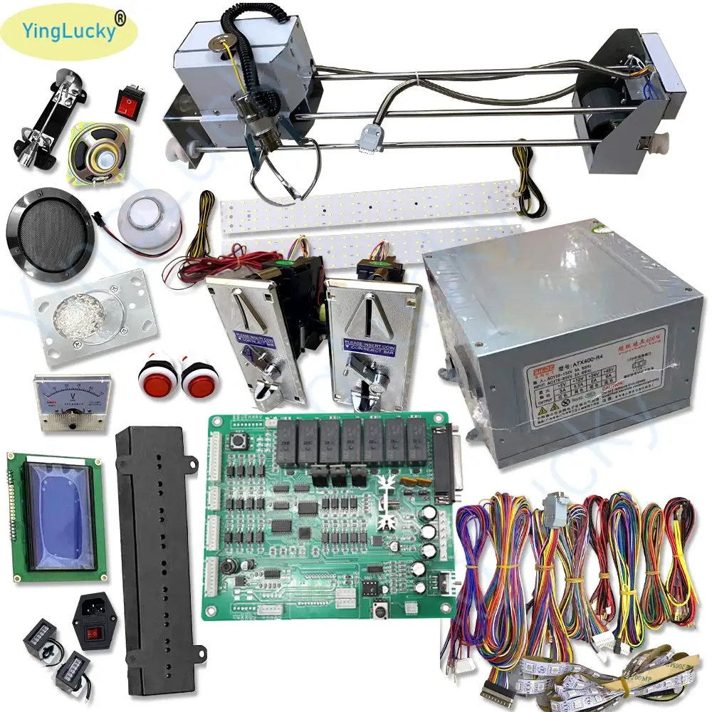 1 kit garra guindaste máquina de venda diy kit prêmio brinquedo pelúcia jogo tabuleiro inoxidável 71cm pórtico joystick fonte alimentação moeda aceitador