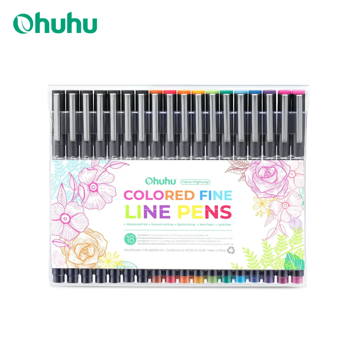 Ohuhu hana rodovia fineliner canetas de desenho 18 pacote arte canetas coloridas micro canetas à prova dwaterproof água para desenhar esboçar marcadores de escrita