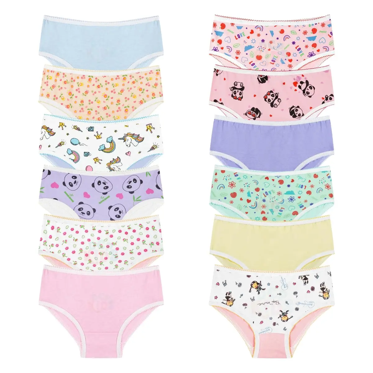 Calcinha Infantil Mista Kit 12 Peças Básico DCP Kids