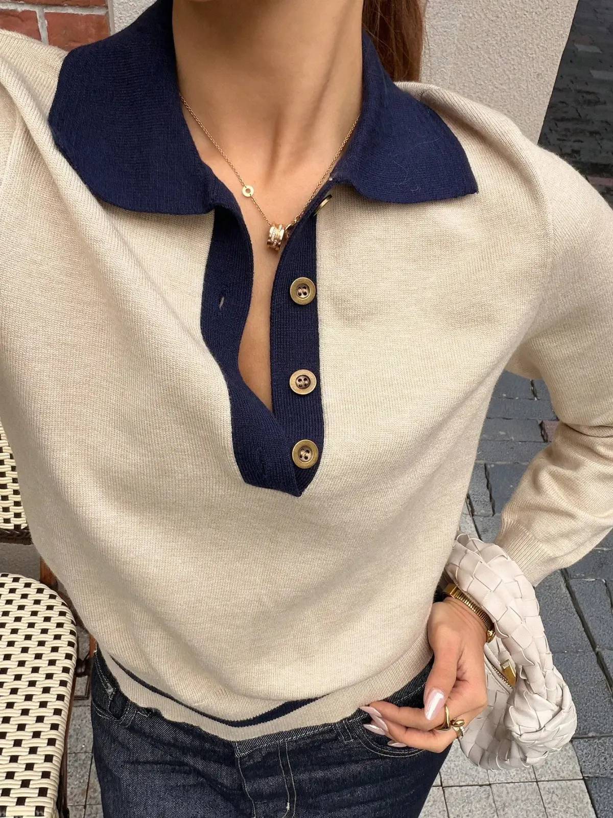 Camiseta de Tricô com Gola Polo em Estilo Coreano, Slim Fit, Manga Longa, Moda Casual de Outono e Inverno para Mulheres
