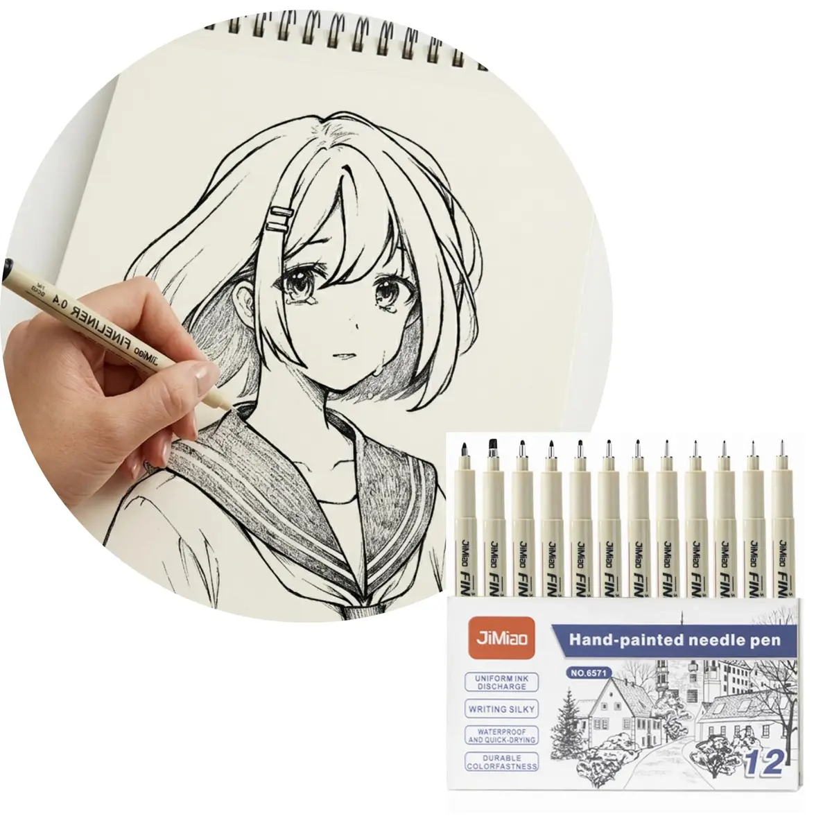 Kit 12 Canetas Nanquim Profissionais, Pontas 0.2 a 3.0mm, para Desenho, Ilustração, Mangá, Lettering e Caligrafia