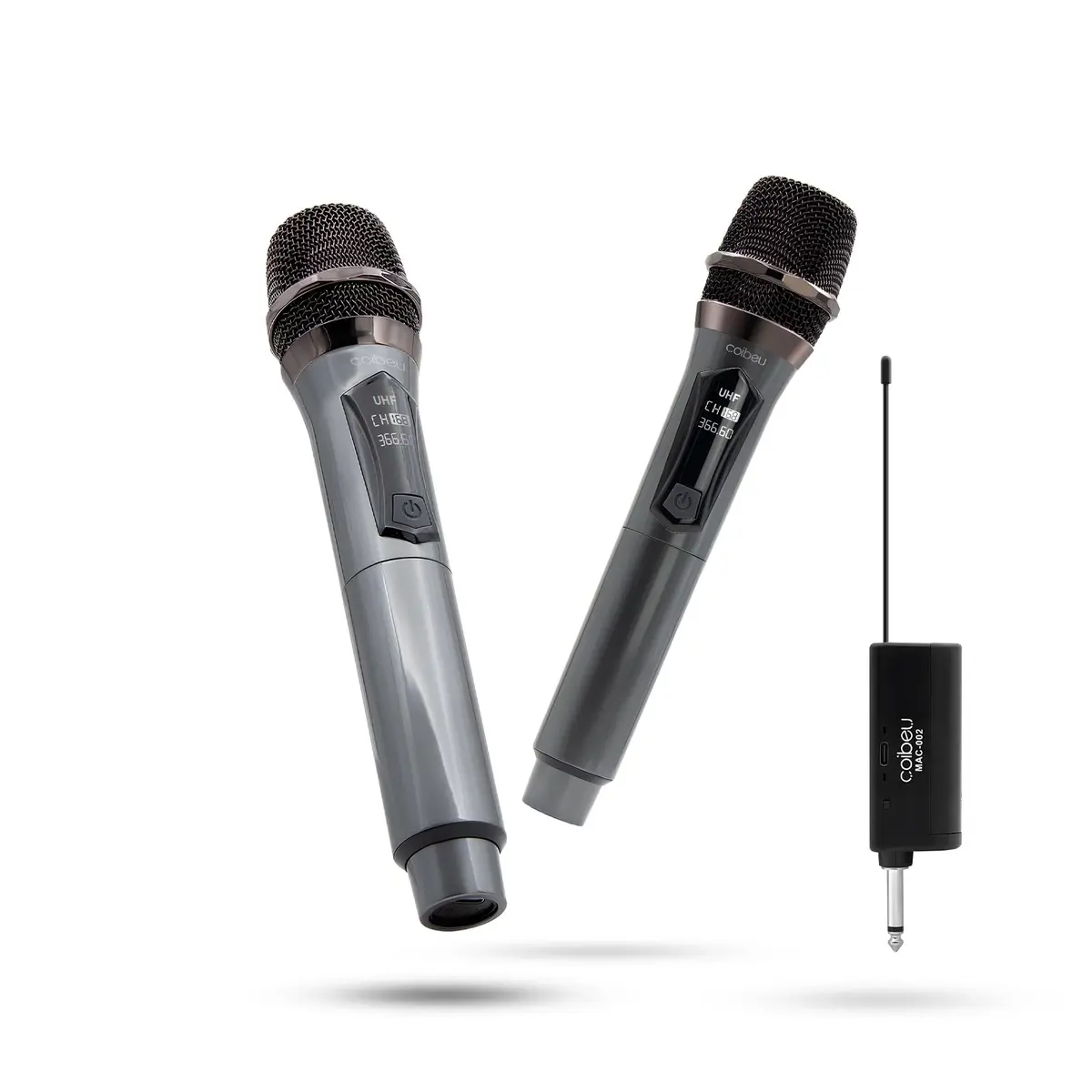 Microfone Sem Fio UHF Duplo com Receptor Plug and Play | 2 microfones recarregáveis, receptor 6,5 mm, display LED, 10 canais, autonomia de 12–14 h e sinal estável para karaokê - 1