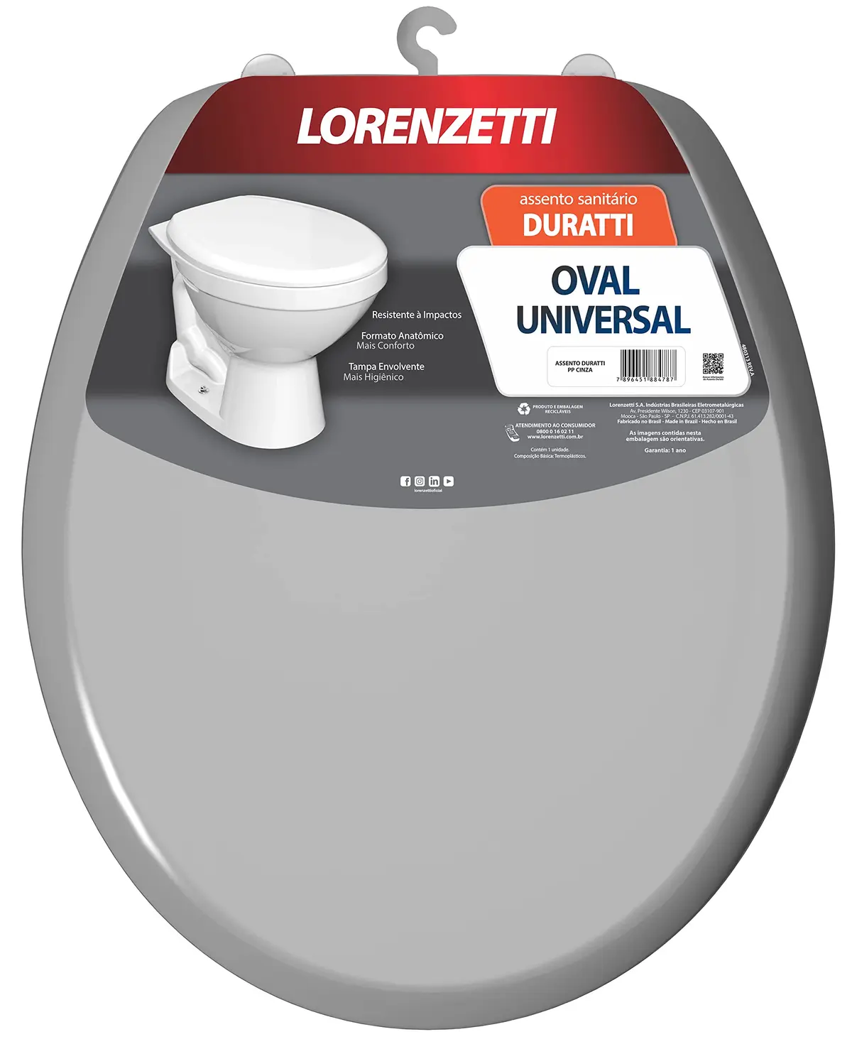 Assento Sanitário Duratti Cinza Oval Universal de Polipropileno Lorenzetti | Polipropileno - 1