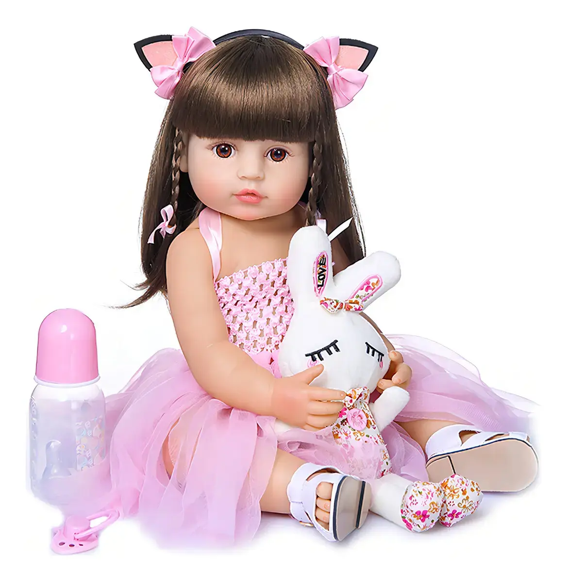 Brastoy Bonecas Bebe Reborn Menina 100% Silicone 55 Cm