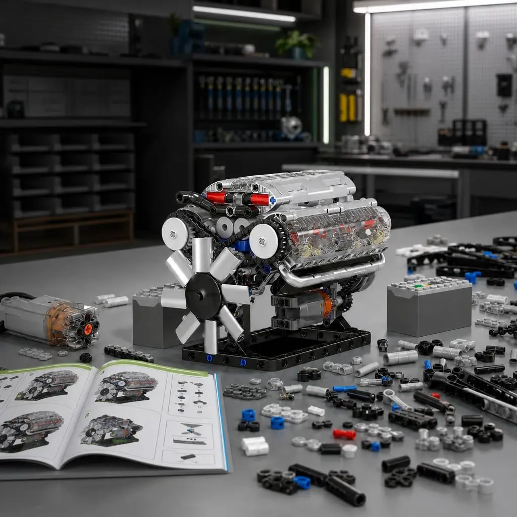 Blocos de Montar Motor V8 535 Peças Brinquedo de Construção Kit Modelo de Motor de Supercarro com Cabeçote Transparente Pistão com Bateria e Instruções ABS JadeVic - 1