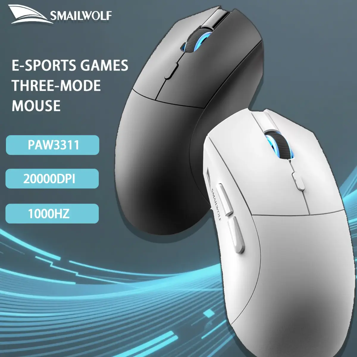 SMAILWOLF RS7 Bluetooth sem fio de três modos e-sports mouse para jogos 2000DPI seis velocidades ajustável PAW3311 mouse para jogos e escritório - 1