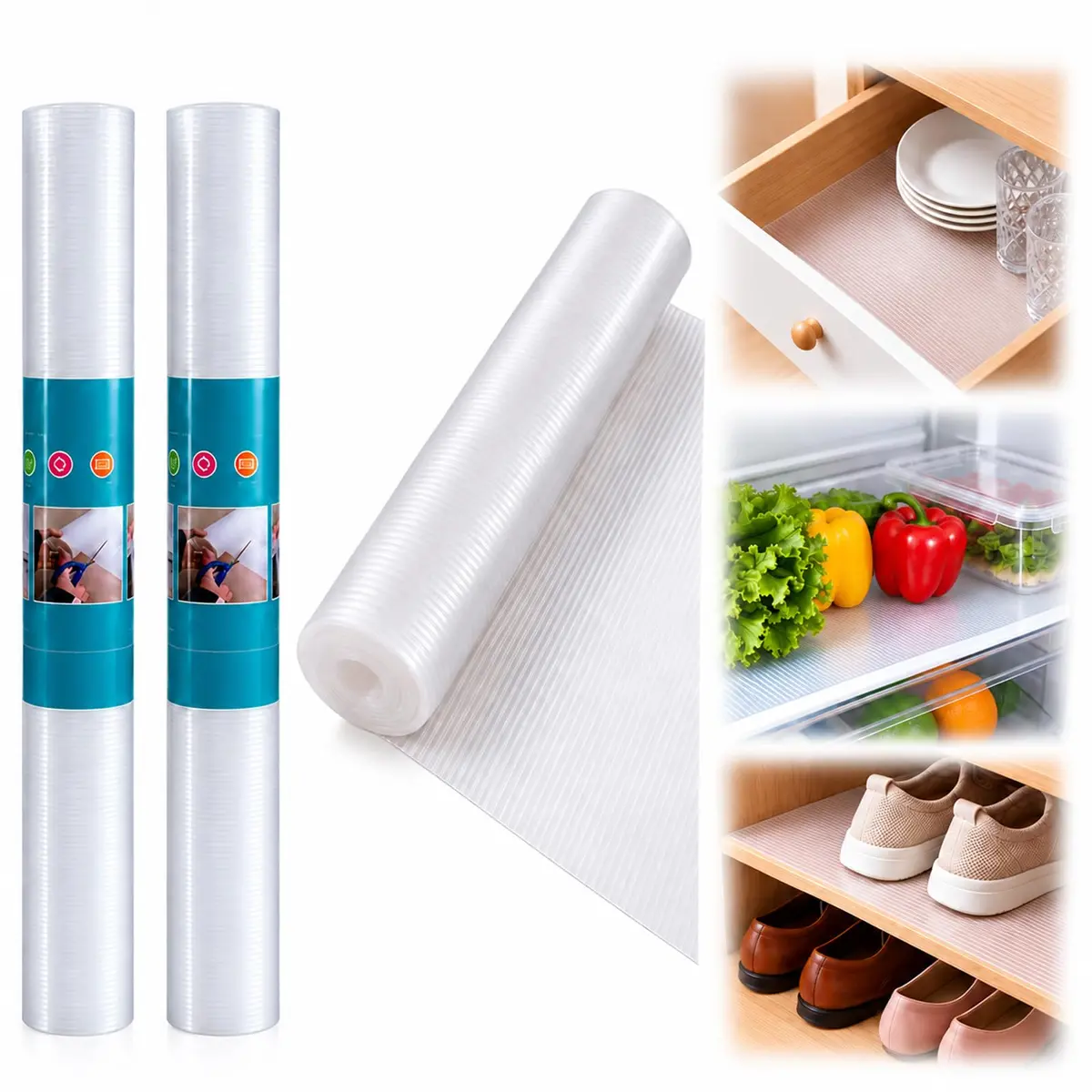 Kit 2 Forro de Gavetas Antiderrapante PEVA 45x150cm - Impermeável, Transparente para Cozinha, Armário, Geladeira e Prateleiras (Linhas) - 1