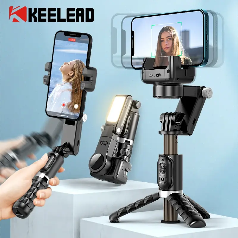Estabilizador Gimbal Q18 para Desktop com Modo de Disparo, Bastão de Selfie e Tripé com Luz de Preenchimento para iPhone e Smartphones - 1