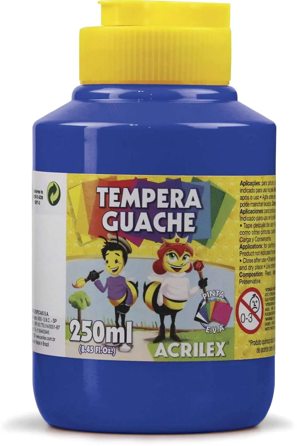 Acrilex Abelhinhas Tinta Guache, Azul (Turquoise Blue), 250 ml, 3 Unidades