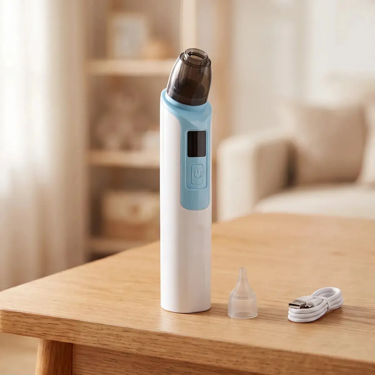 Aspirador Nasal Elétrico Infantil Recarregável Sugador Nasal Bebê 6 Níveis de Sucção 2 Bicos Cabo USB Livre de BPA Inclui Filtro Azul para Higiene e Limpeza do Nariz de Bebês e Crianças 0 a 24 Meses